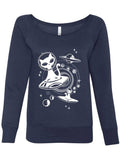 Alien Cat Sweatshirt For Women-Womens Sweatshirts-S-Navy-Revival Ink
