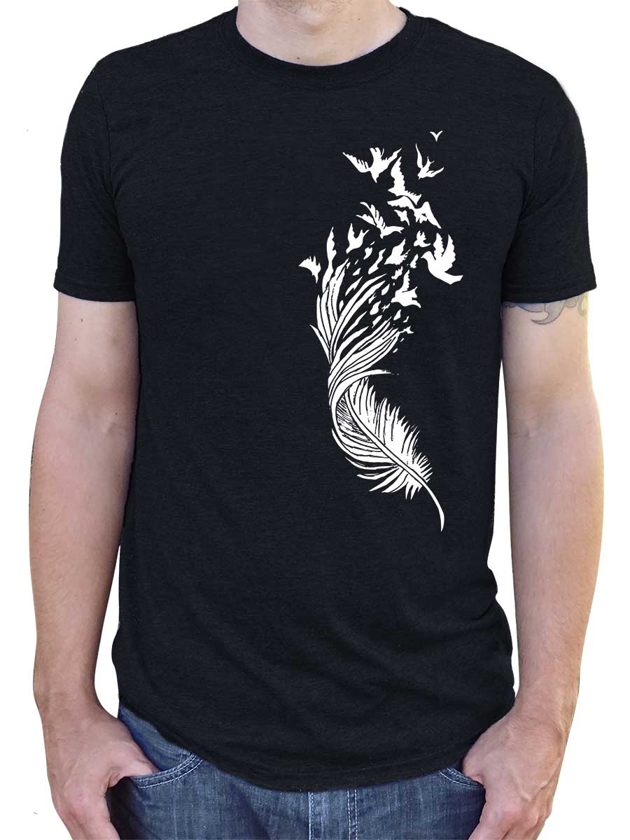 Revival Ink Shirts Bird Feather Mens T-Shirt | Graphic Tee Gifts for Men & Outdoorsy Guys 3XL / Black