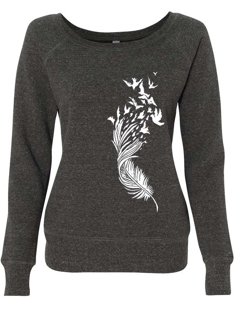 Bird Feather Womens Boho Sweatshirt-Womens Sweatshirts-S-Dark Gray-Revival Ink