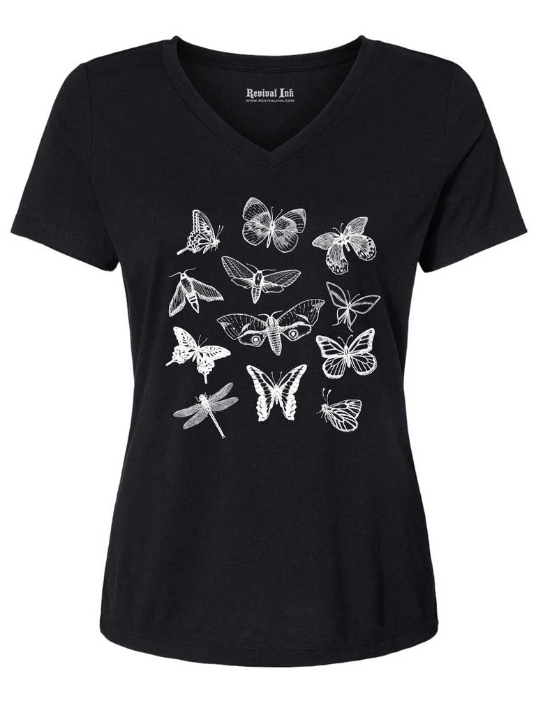 Dark Academia Vintage Butterflies Womens Tee-Womens T-Shirts Comfy-S-Black-Revival Ink