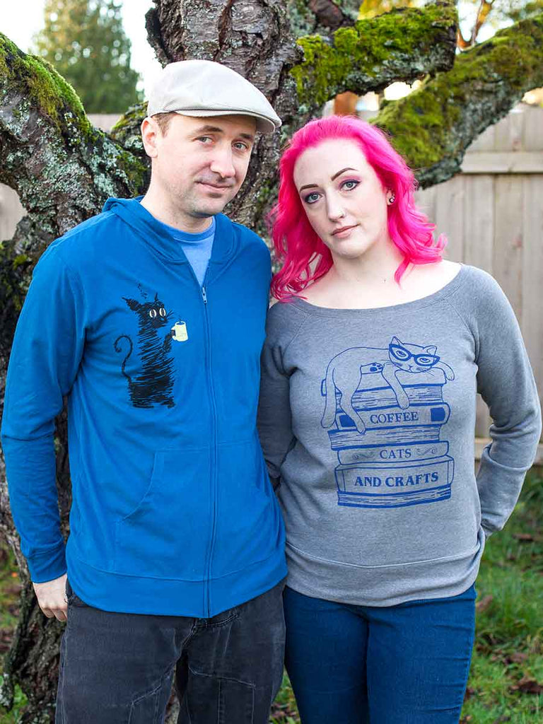 Coffee Cats and Crafts Books Sweatshirt-Womens Sweatshirts-Revival Ink