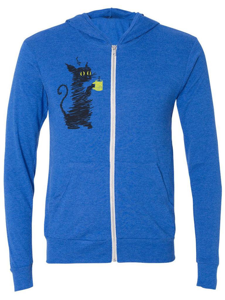 Coffee Cat Zip Hoodie Sweatshirt-Hoodies Unisex-2XL-Blue-Revival Ink
