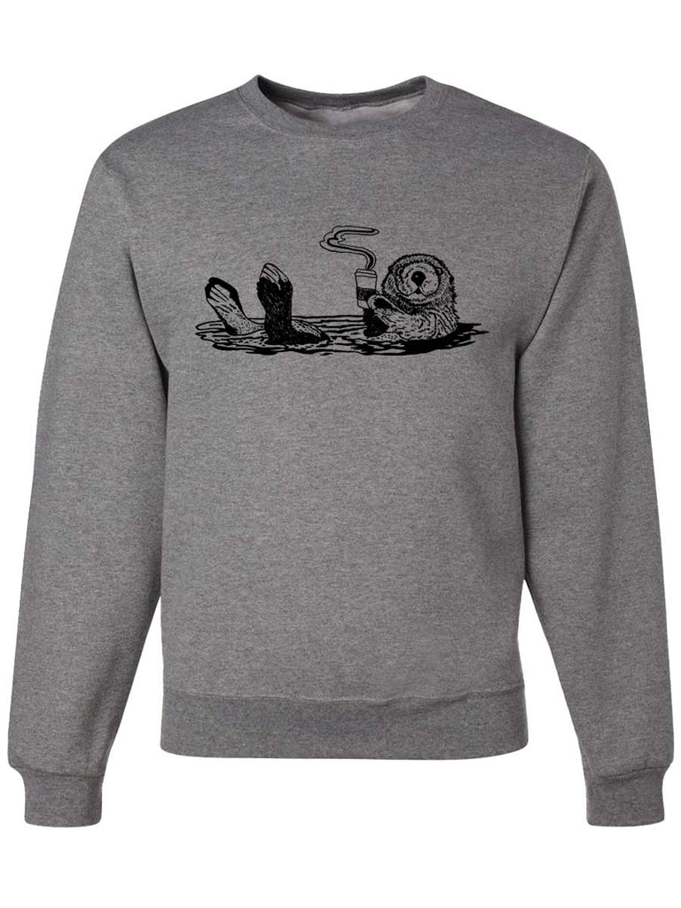 Coffee Otter Unisex Crewneck Sweatshirt-Crewneck Sweatshirt-S-Gray-Revival Ink