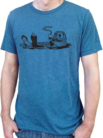 Mens Coffee Otter Shirt-Mens T-Shirts-S-Blue-Revival Ink