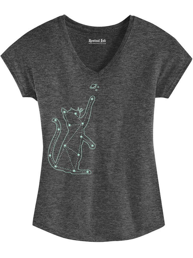 Constellation Womens Cat Shirt-Womens T-Shirts Comfy-2XL-Dark Grey-Revival Ink