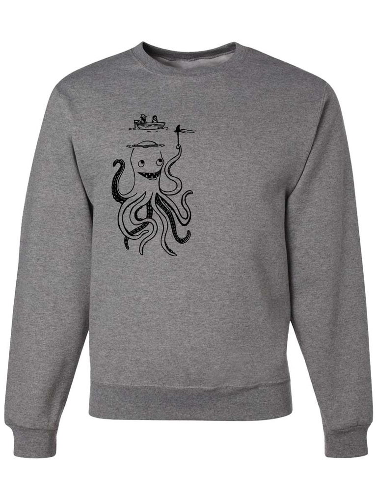 Silly Octopus Crewneck Sweatshirt for Men & Women-Crewneck Sweatshirt-S-Gray-Revival Ink