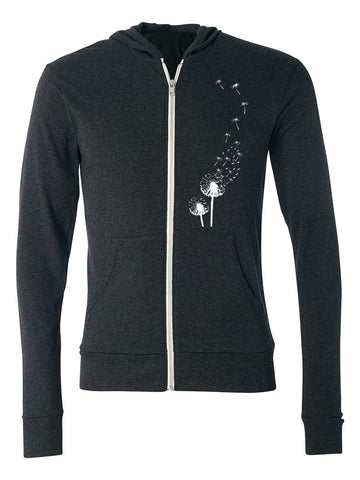 Dandelion Zip Hoodie Sweatshirt-Hoodies Unisex-XS-Dark Gray-Revival Ink