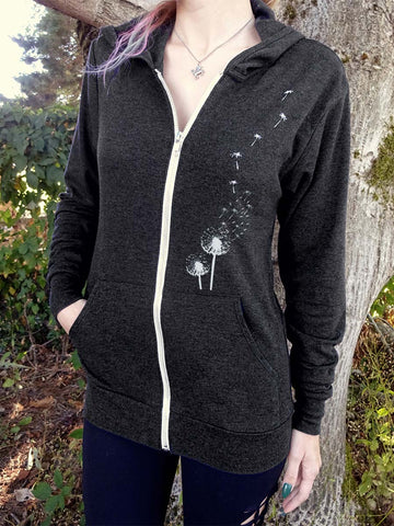 Dandelion Zip Hoodie Sweatshirt-Hoodies Unisex-XS-Dark Gray-Revival Ink
