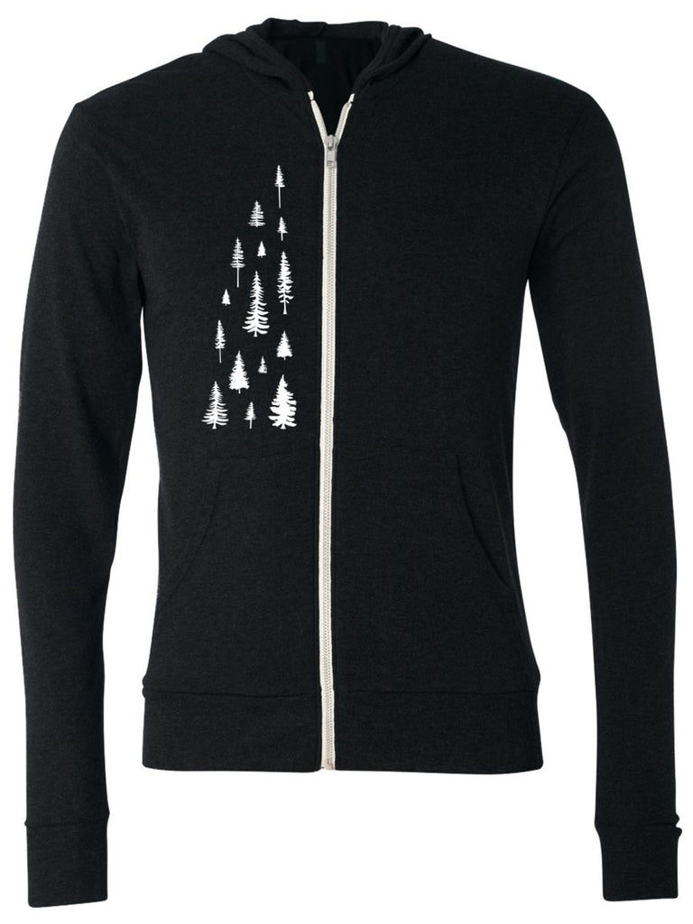 Evergreen Trees Zip Hoodie Sweatshirt for Men or Women-Hoodies Unisex-XS-Black-Revival Ink
