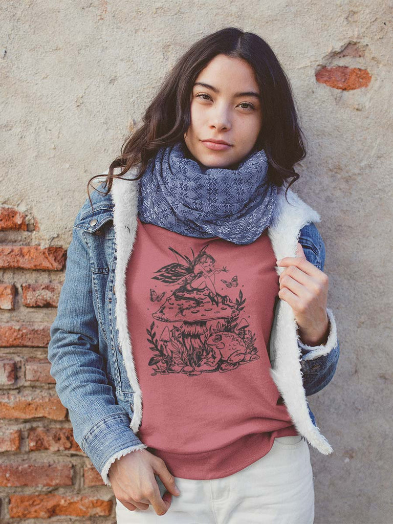 Fairy Mushroom Crewneck Sweatshirt-Crewneck Sweatshirt-Revival Ink