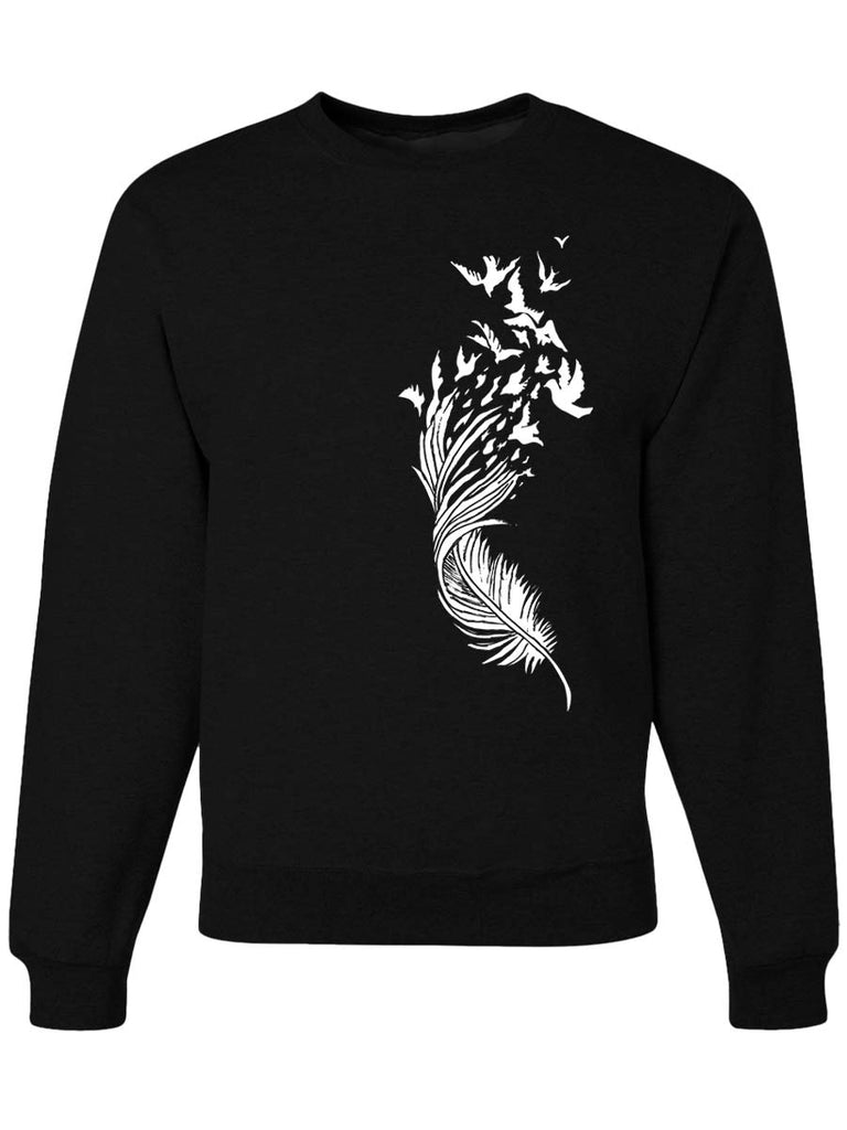 Bird Feather Boho Crewneck Sweatshirt-Crewneck Sweatshirt-S-Black-Revival Ink