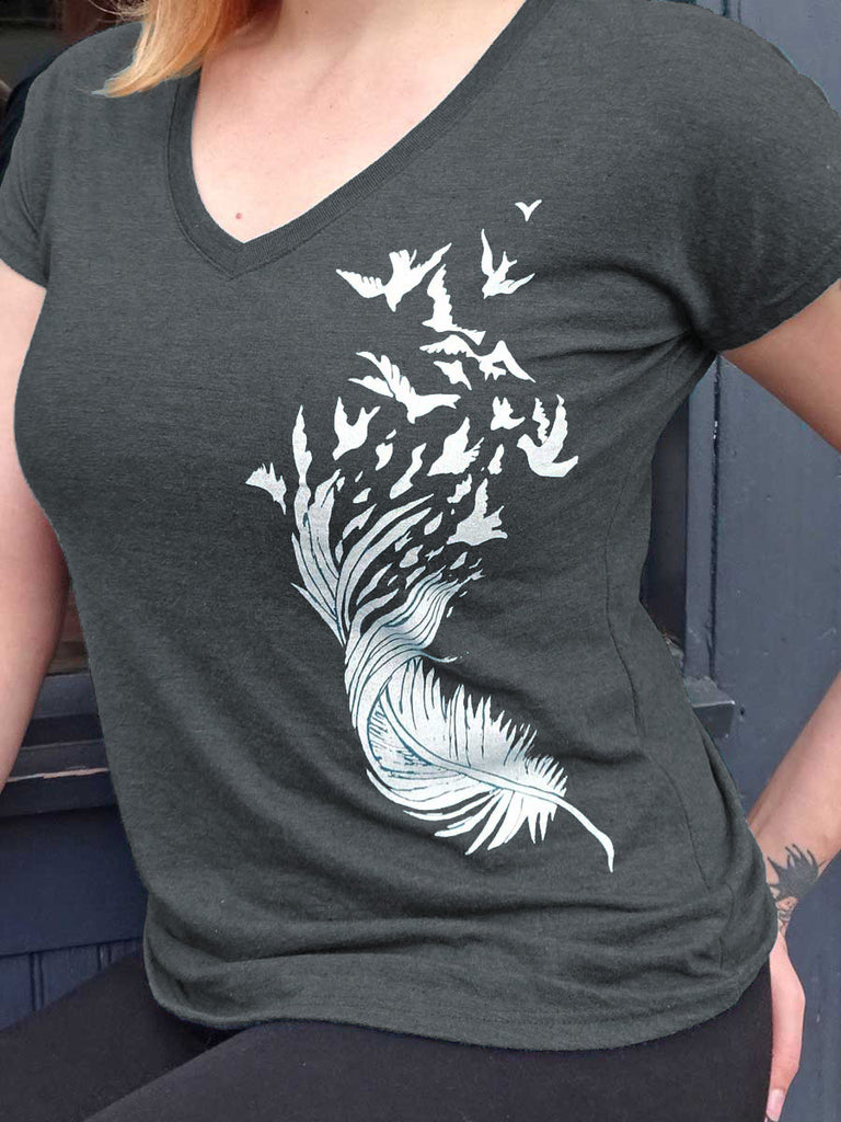 Feather Womens Graphic Tee-Womens T-Shirts Comfy-S-Dark Gray-Revival Ink