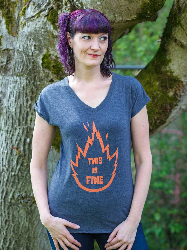 This is Fine Meme Shirt for Women - Vneck Tee-Womens T-Shirts Comfy-Revival Ink