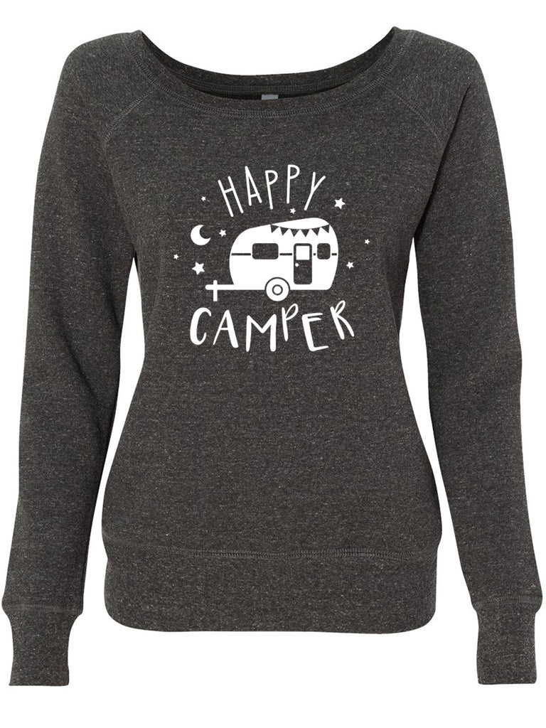 Happy Camper Womens Graphic Sweatshirt-Womens Sweatshirts-S-Dark Gray-Revival Ink