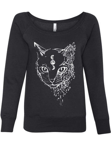 Luna Moon Cat Sweatshirt-Womens Sweatshirts-2XL-Black-Revival Ink