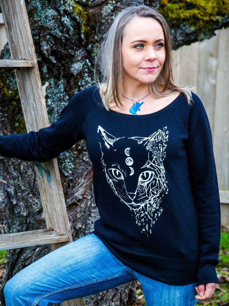 Luna Moon Cat Sweatshirt-Womens Sweatshirts-Revival Ink