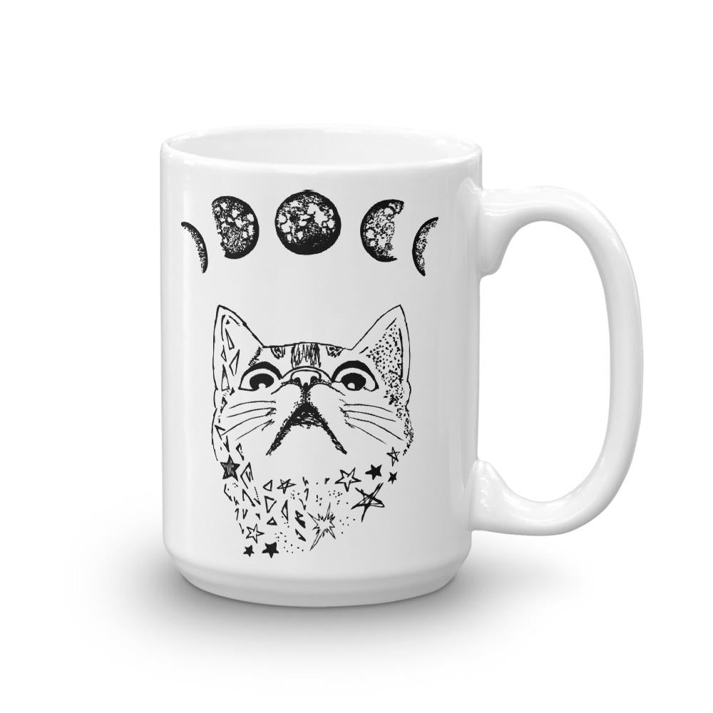 Curious Kitty Moon Phases Cat Coffee Mug - Revival Ink Shirts