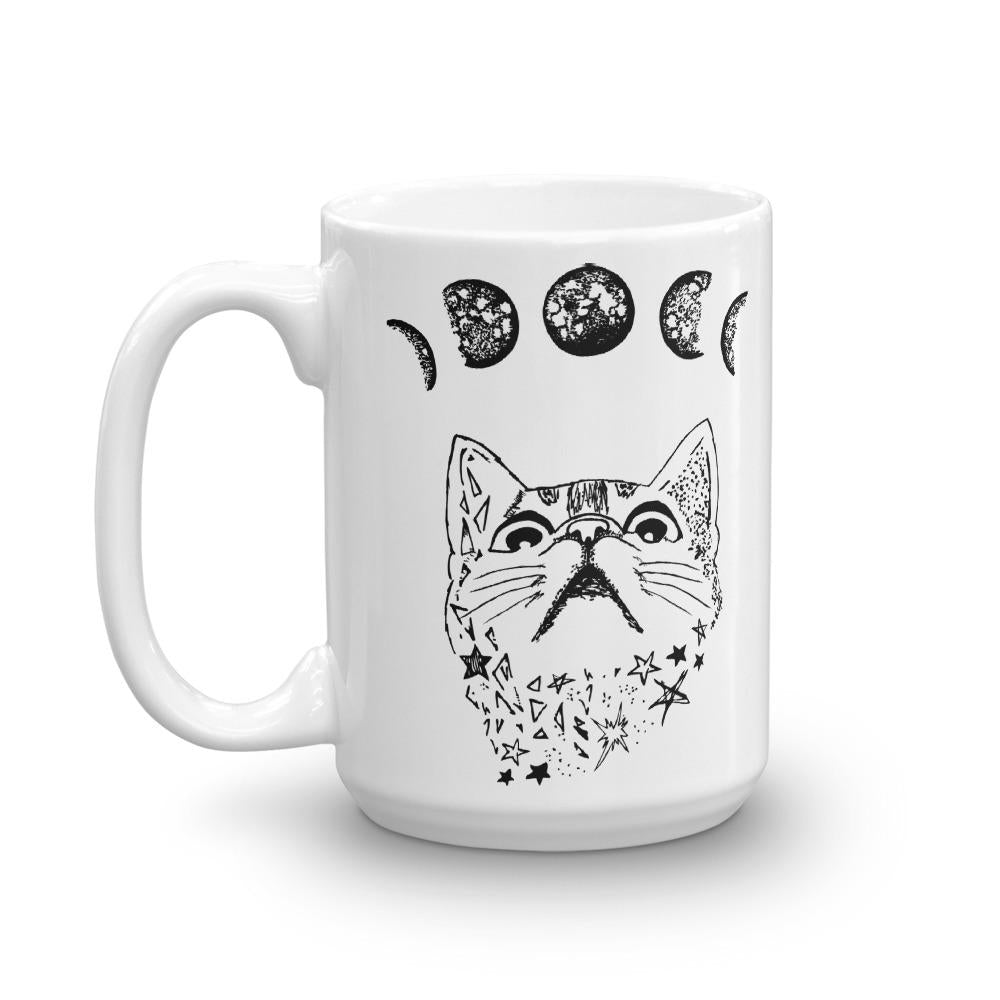 Curious Kitty Moon Phases Cat Coffee Mug - Revival Ink Shirts