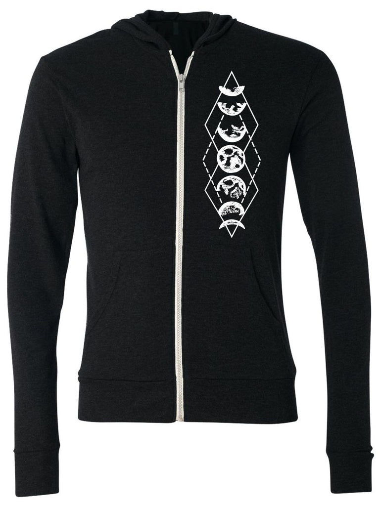 Moon Phases Zip Hoodie Sweatshirt-Hoodies Unisex-2XL-Black-Revival Ink