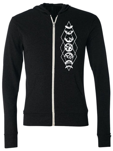 Moon Phases Zip Hoodie Sweatshirt-Hoodies Unisex-2XL-Black-Revival Ink