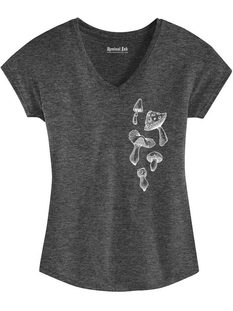 Mushrooms Womens Graphic Tee-Womens T-Shirts Comfy-S-Dark Gray-Revival Ink
