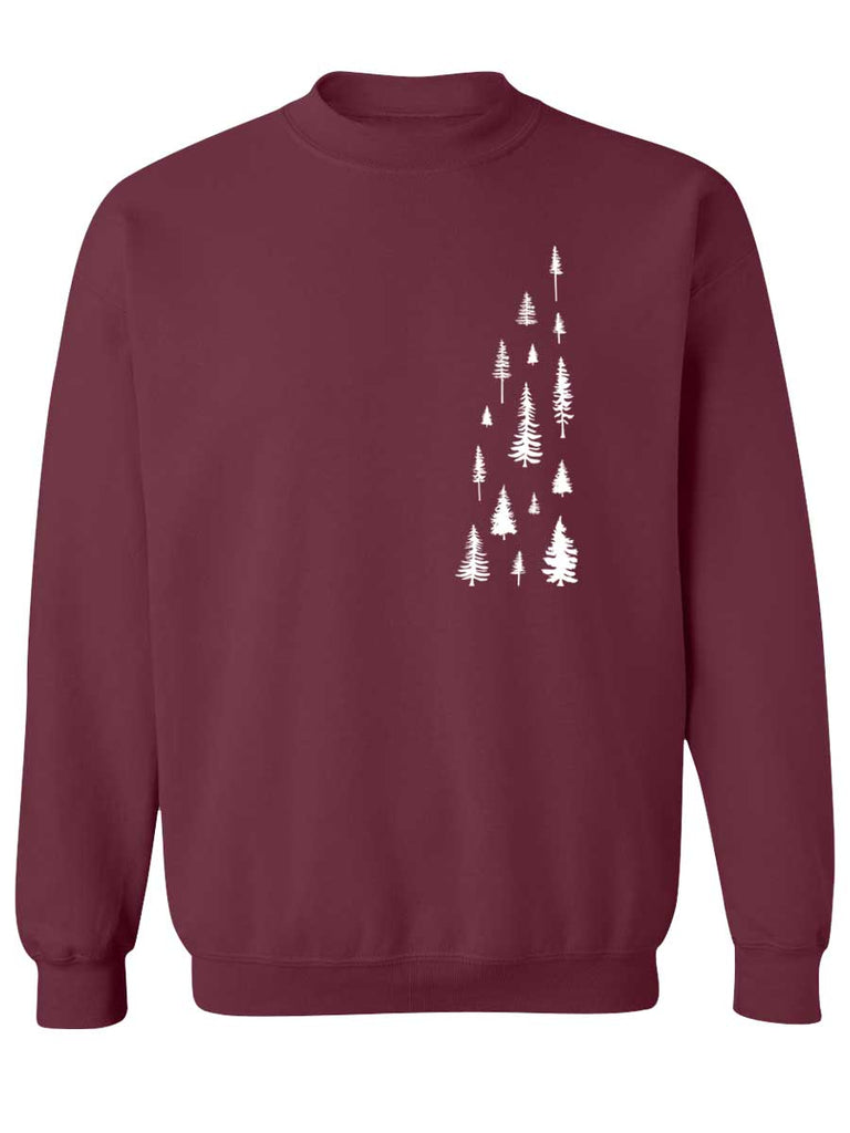Evergreen Pine Trees Crewneck Sweatshirt-Crewneck Sweatshirt-S-Maroon-Revival Ink