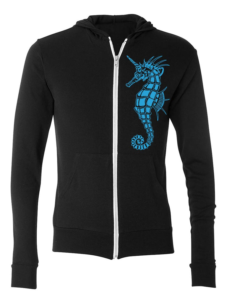 Seahorse Mens Zip Hoodie Sweatshirt-Hoodies Unisex-XS-Black-Revival Ink