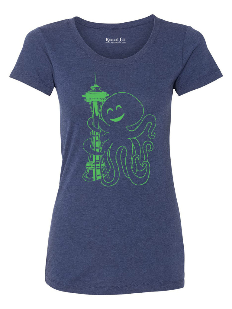 Seattle Octopus Womens Tee-Womens T-Shirts Fitted-2XL-Navy-Revival Ink