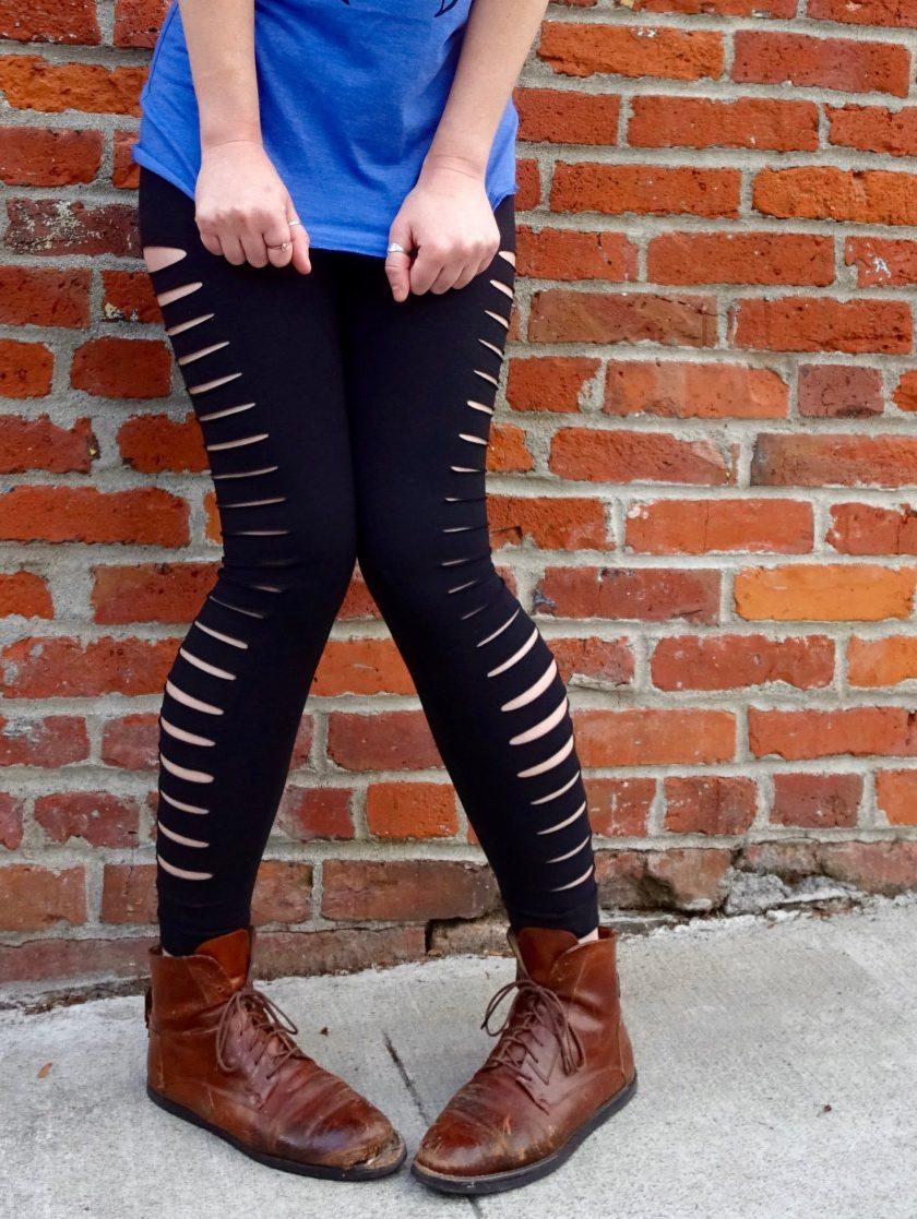 Women Sexy Cut Out Ripped Torn Slashed Leggings Hose Schlitze