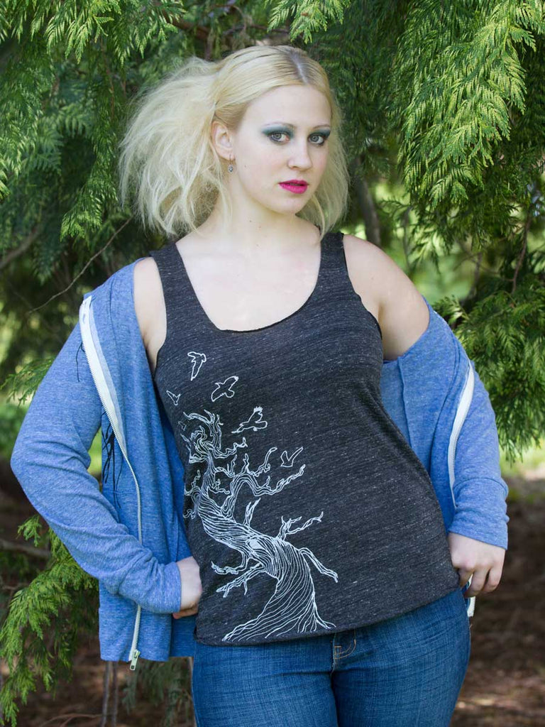 Twisted Tree Womens Tank Top-Womens Tank Tops-S-Gray-Revival Ink