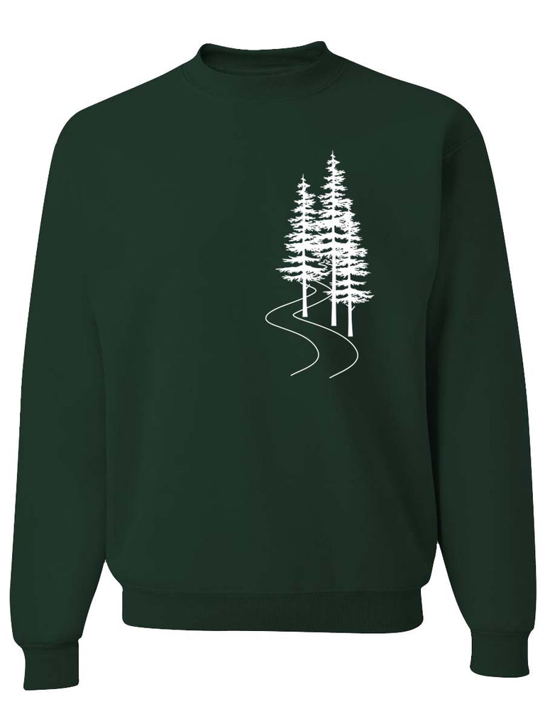 Evergreen Trees Trail Crewneck Sweatshirt-Crewneck Sweatshirt-S-Forest Green-Revival Ink