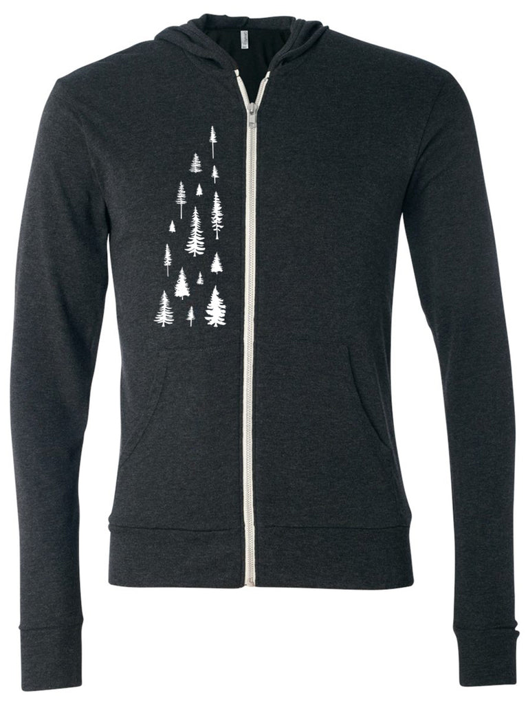 Evergreen Trees Zip Hoodie Sweatshirt for Men or Women-Hoodies Unisex-XS-Dark Gray-Revival Ink