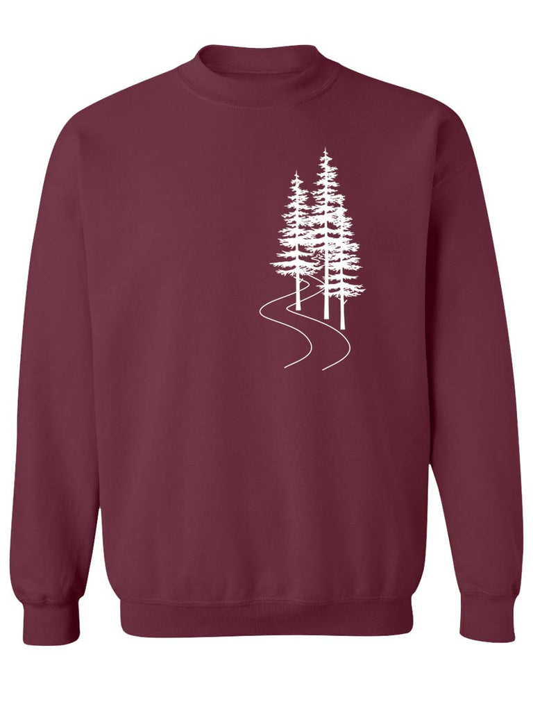 Evergreen Trees Trail Crewneck Sweatshirt-Crewneck Sweatshirt-S-Maroon-Revival Ink