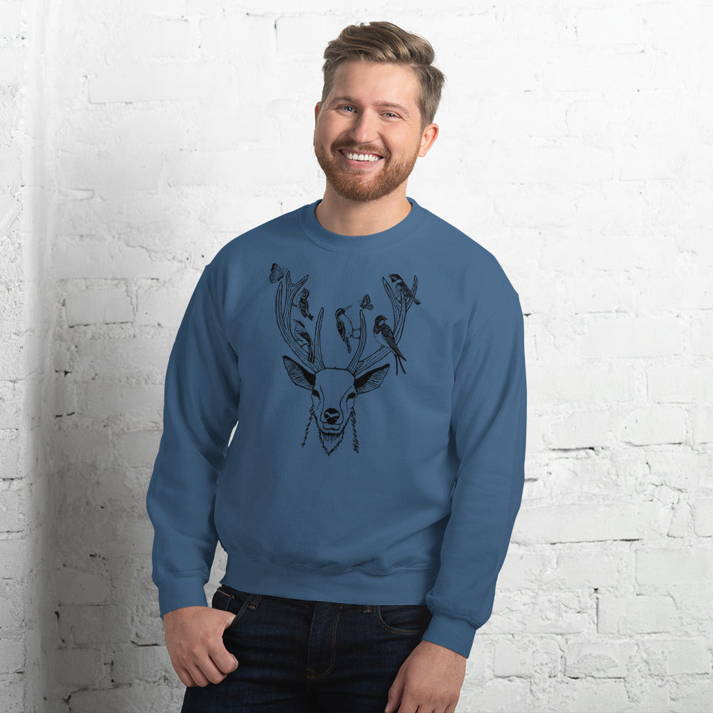 Deer Unisex Crewneck Sweatshirt-Crewneck Sweatshirt-S-Blue-Revival Ink