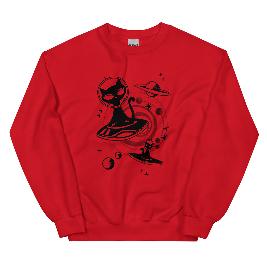 Alien Cats Unisex Crewneck Sweatshirt-Crewneck Sweatshirt-S-Red-Revival Ink