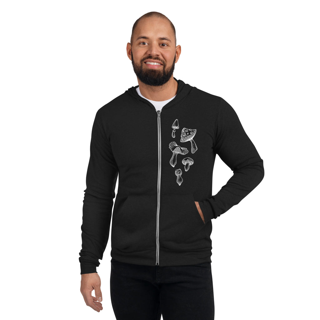 Mushrooms Zip Hoodie Sweatshirt for Men or Women-Hoodies Unisex-2XL-Black-Revival Ink