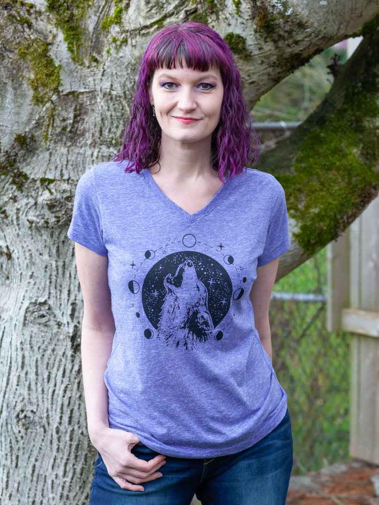 Moon Wolf Womens Graphic Tee-Womens T-Shirts Comfy-Revival Ink