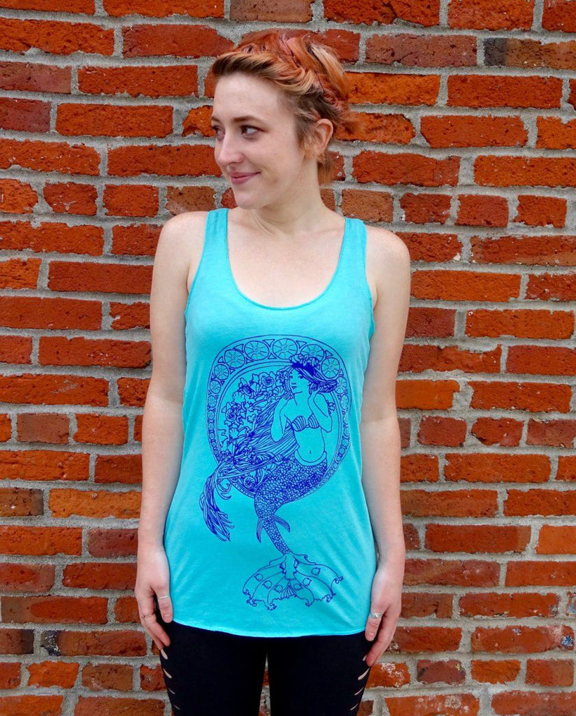 Mermaid Womens Graphic Tank Top-Womens Tank Tops-S-Turquoise-Revival Ink
