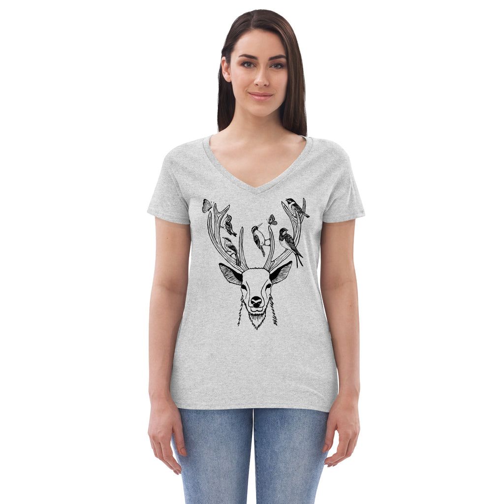 Nature Deer Womens Graphic Tee-Womens T-Shirts Comfy-S-Gray-Revival Ink