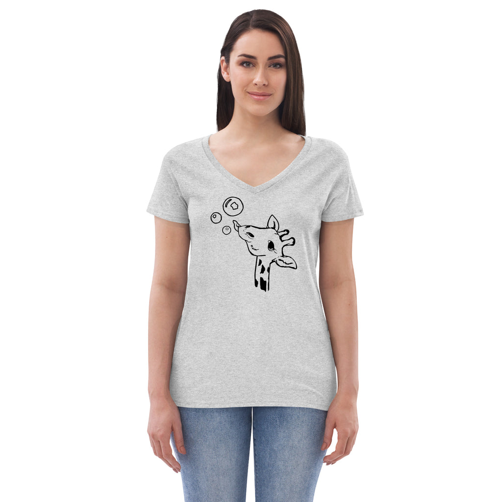Womens Giraffe V-Neck T-Shirt